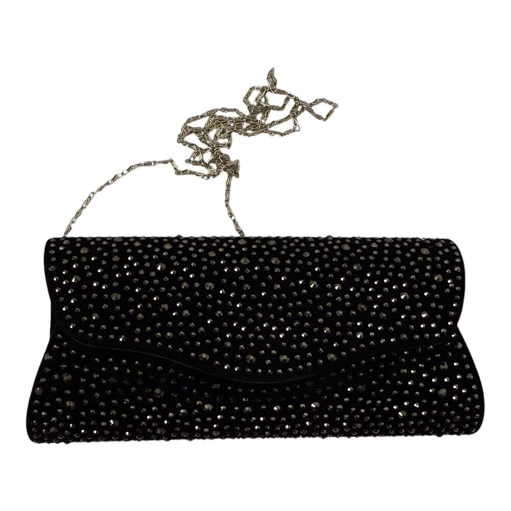Womens Sparkly Shoulder Handbag Black Chain Strap Fashion Purse Formal Evening